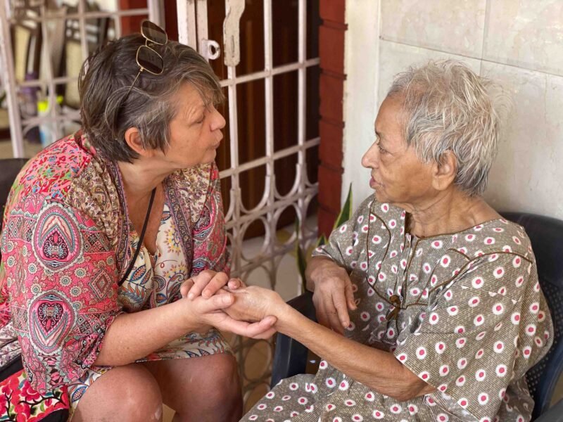 chatting at the old peoples home