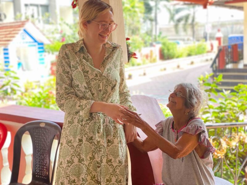 smiling at the elderly home