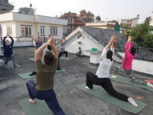 doing yoga in the orientation week nepal