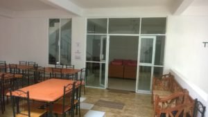 communal eating and sitting areas for volunteers