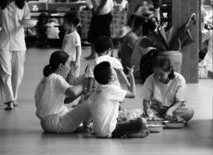 enjoying company of volunteers