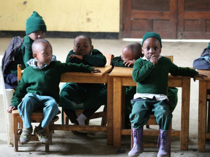 small children at school desk, Tanzania