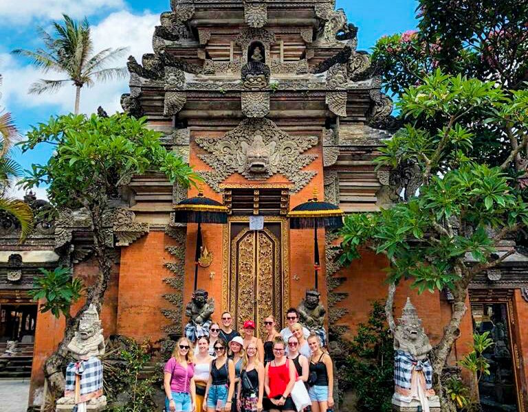 group outside temple in Bali
