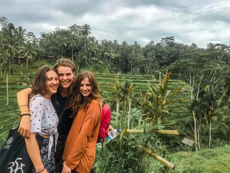 posing by rice paddies in Bali