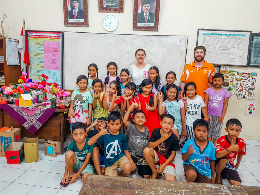 with Bali school children