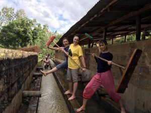 Group photo of participants cleaning coffee bean