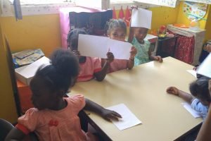 kids doing work at desk Cape Verde