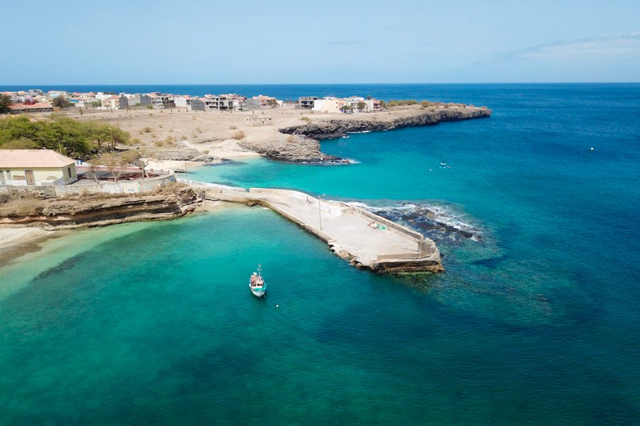 blue waters from above the beach