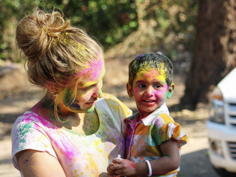 holi colouful paint on faces