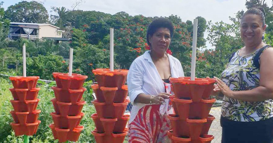 Fiji women with vertical garden