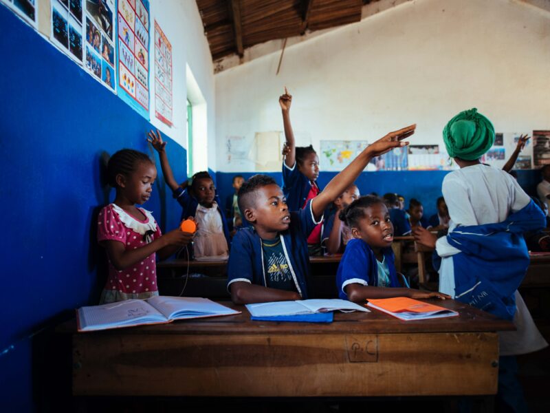 excited kids in class