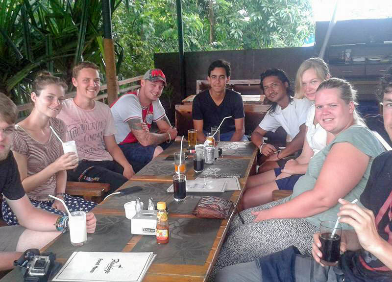 volunteers around a table