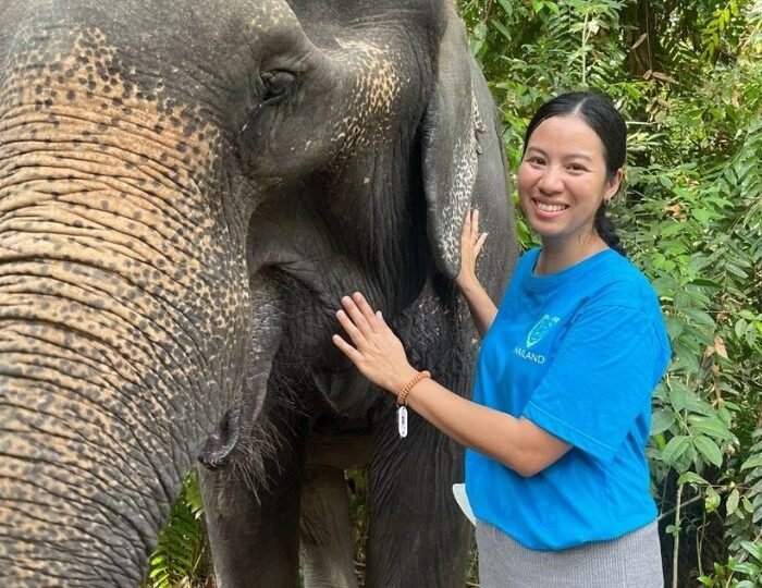 standing with elephant