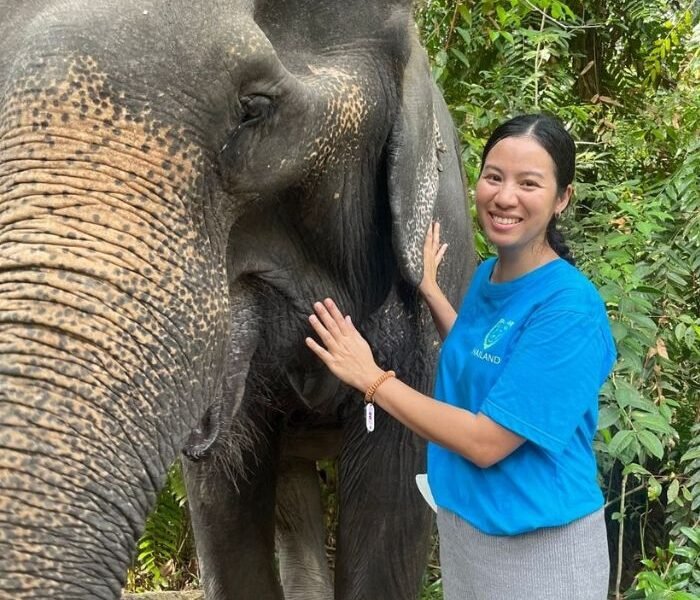 standing with elephant