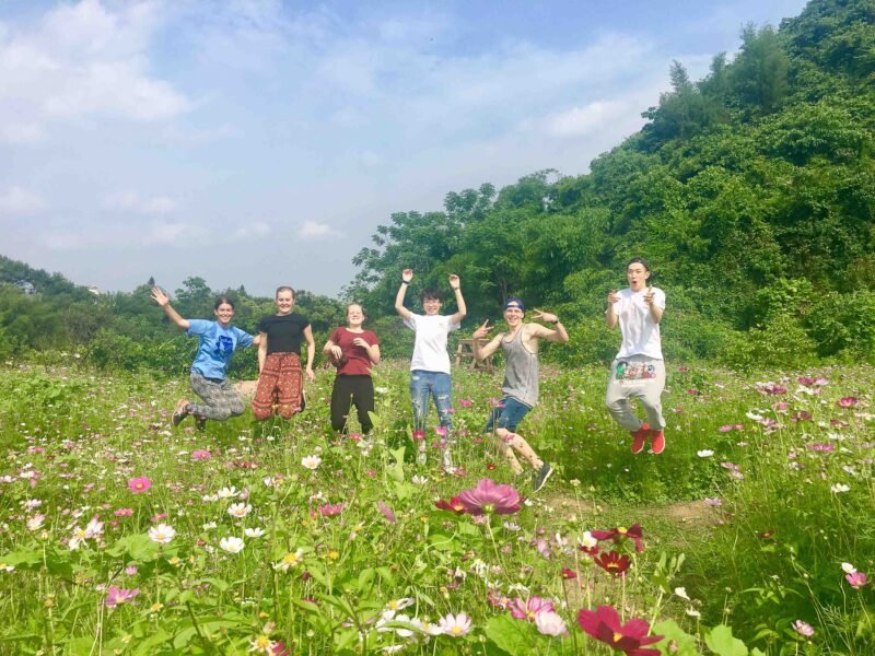Jumping in a field