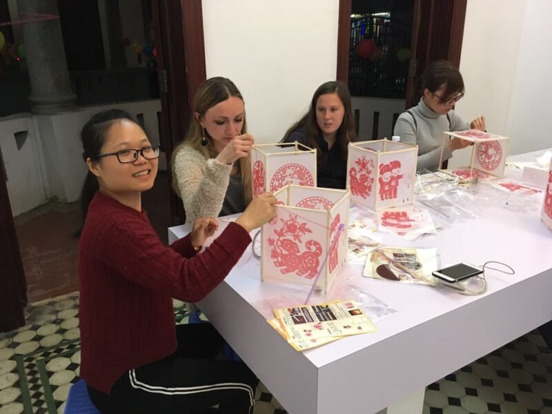 Making lanterns for Chinese festival
