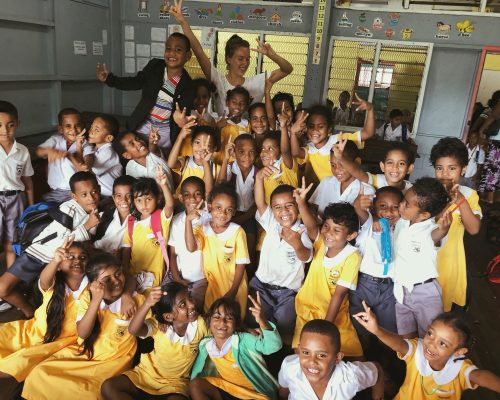 Karoline in the school in Fiji as volunteer through IVI