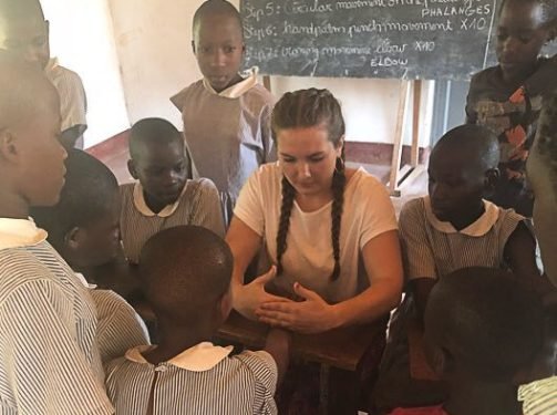 Participant talking with kids