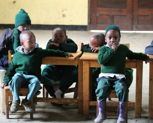small children at school desk, Tanzania