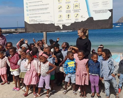 with kids at beach